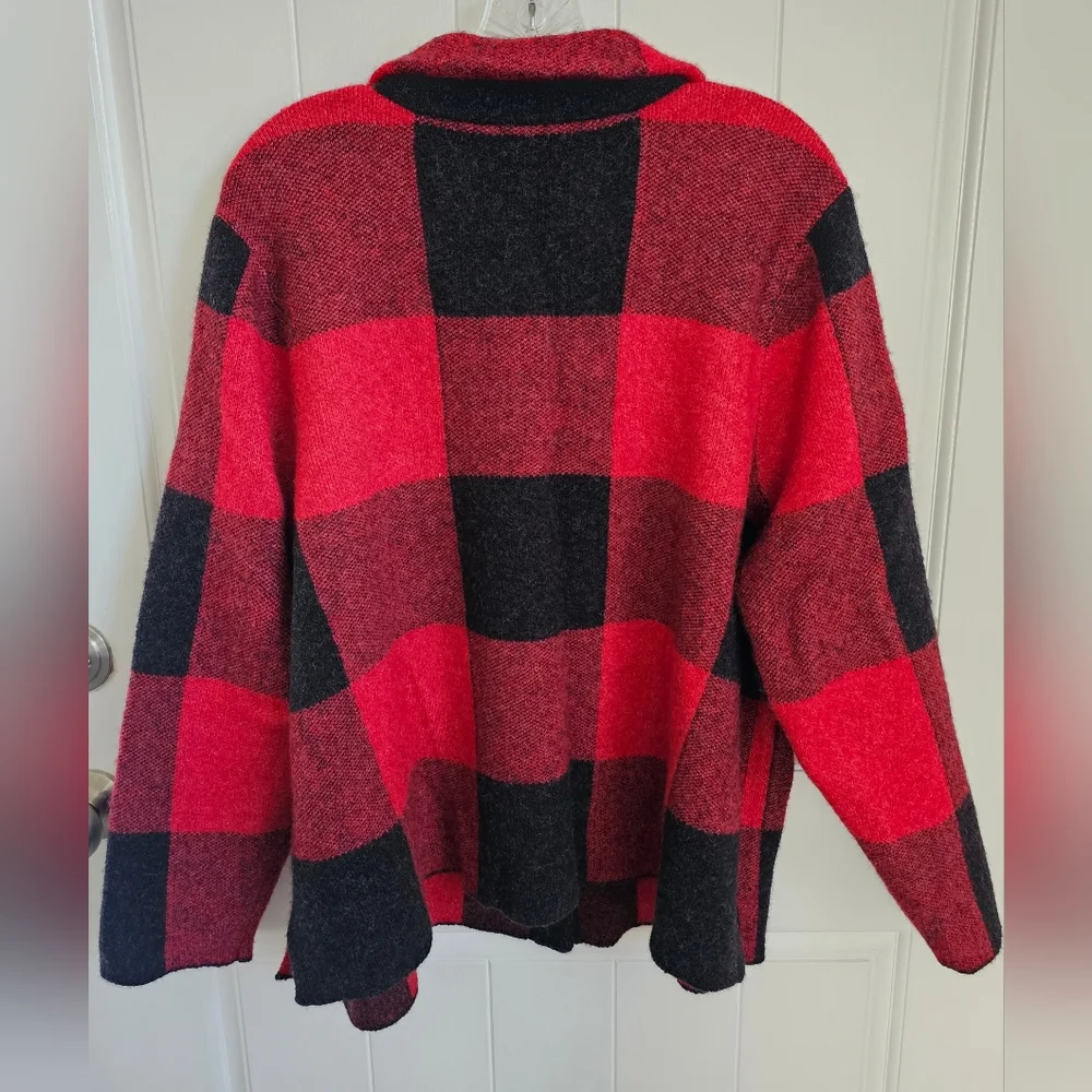 J. JILL Womens Red & Black Buffalo Plaid Wool Blend Button Up Cardigan - 2X - Picture 4 of 6